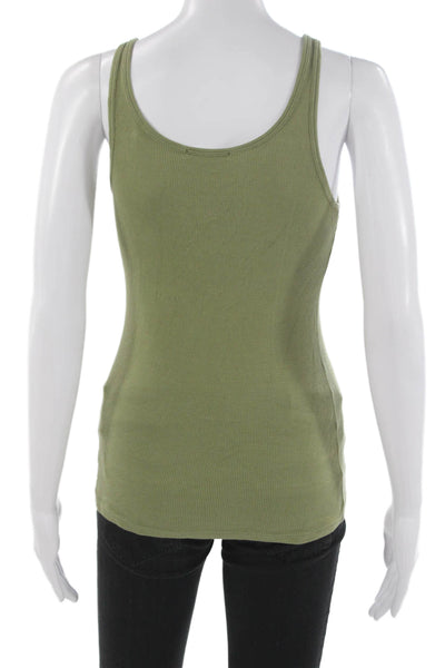 Vince Women Basic Tank Green Cotton Scoop Neck Sleeveless Solid Size S