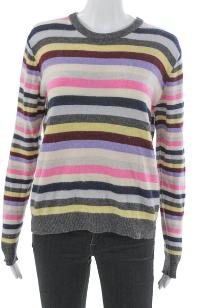 Aqua Women Pullover Cashmere Striped Crew Neck Long Sleeve Multicolor Size S