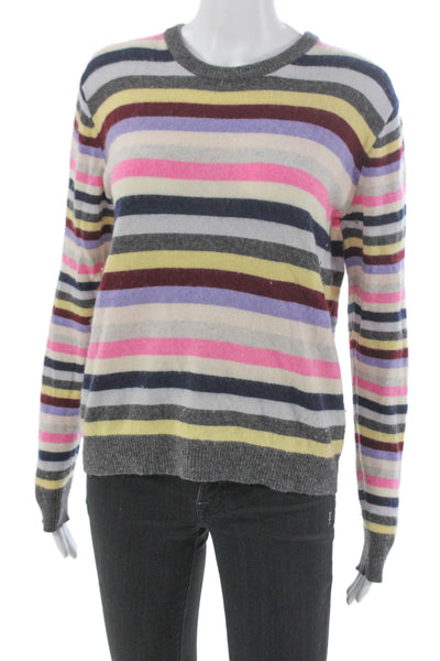Aqua Women Pullover Cashmere Striped Crew Neck Long Sleeve Multicolor Size S