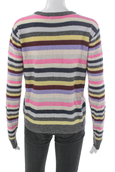 Aqua Women Pullover Cashmere Striped Crew Neck Long Sleeve Multicolor Size S