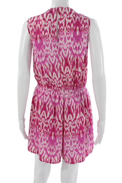 Aqua Womens Romper Pink Ikat V Neck Sleeveless Polyester Size M