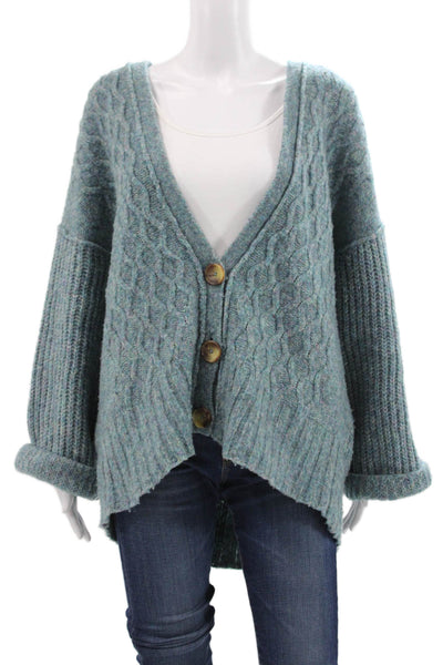 Free People Womens Cardigan Blue V-Neck Geometric Long Sleeve Size M