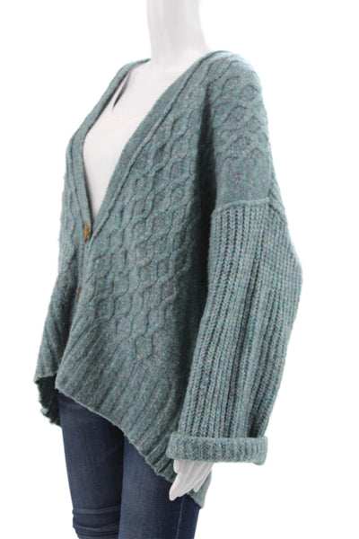 Free People Womens Cardigan Blue V-Neck Geometric Long Sleeve Size M