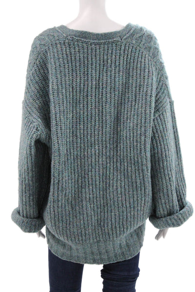 Free People Womens Cardigan Blue V-Neck Geometric Long Sleeve Size M