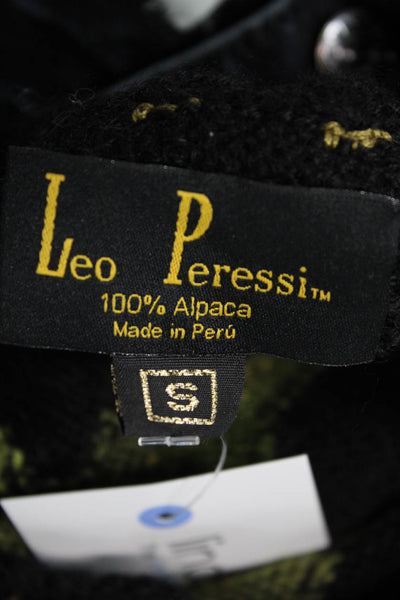 Leo Peressi Womens Black Alpaca Floral Cardigan Round Neck Size S