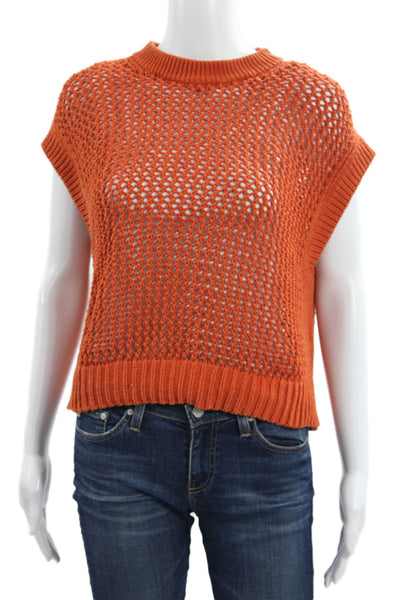 Madewell Women Orange 100% Cotton Sleeveless Crew Neck Pullover Sweater Size XS