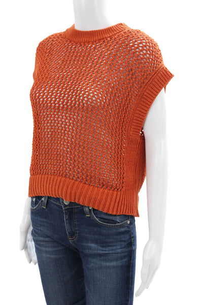 Madewell Women Orange 100% Cotton Sleeveless Crew Neck Pullover Sweater Size XS