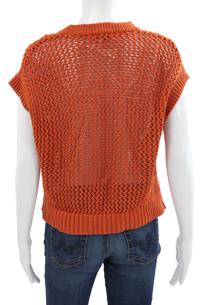 Madewell Women Orange 100% Cotton Sleeveless Crew Neck Pullover Sweater Size XS