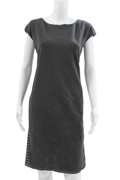 Max Mara Women Sheath Dress Gray Boat Neck Short Sleeve Viscose Zip Size 42