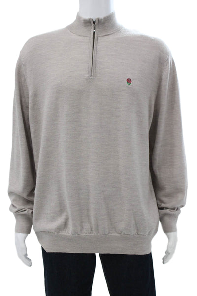 Charles Tyrwhitt Mens Pullover Mock Neck Merino Wool Beige Rugby Size 2XL