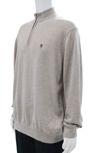 Charles Tyrwhitt Mens Pullover Mock Neck Merino Wool Beige Rugby Size 2XL