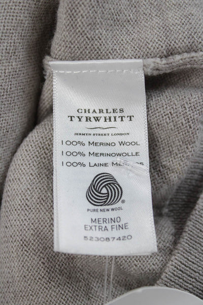 Charles Tyrwhitt Mens Pullover Mock Neck Merino Wool Beige Rugby Size 2XL