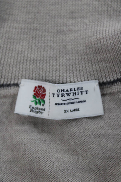 Charles Tyrwhitt Mens Pullover Mock Neck Merino Wool Beige Rugby Size 2XL