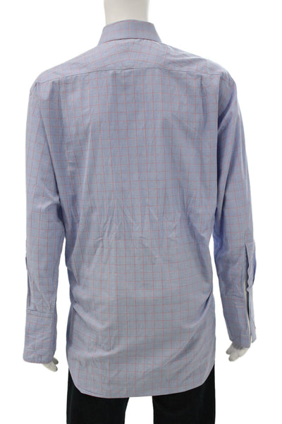Charles Tyrwhitt Men Blue Plaid Cotton Dress Shirt Std Cuff Size 17.5