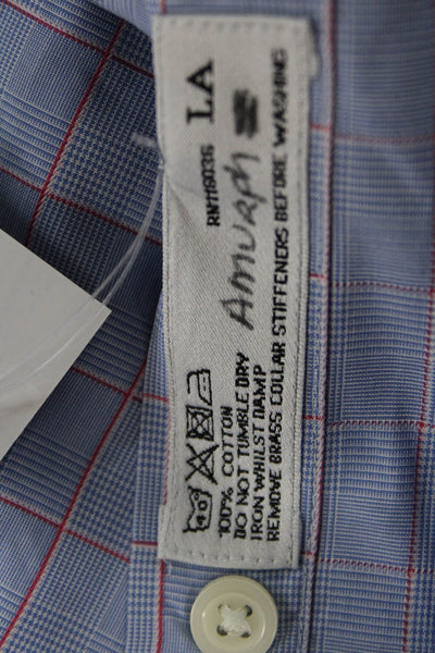 Charles Tyrwhitt Men Blue Plaid Cotton Dress Shirt Std Cuff Size 17.5