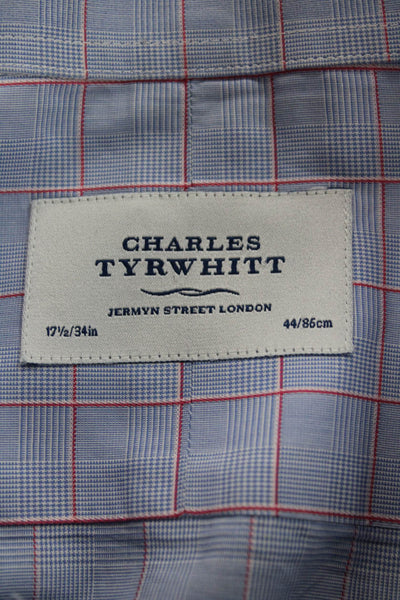 Charles Tyrwhitt Men Blue Plaid Cotton Dress Shirt Std Cuff Size 17.5