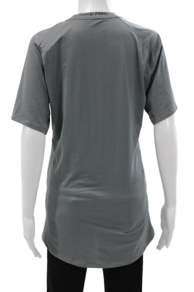 Nike Womens Basic Short Sleeve Crew Neck Polyester T-Shirt Gray Size L