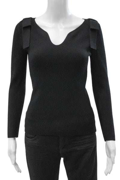 Claudie Pierlot Women Black V-Neck Pullover Sweater Long Sleeve Size 1