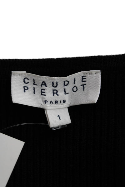 Claudie Pierlot Women Black V-Neck Pullover Sweater Long Sleeve Size 1