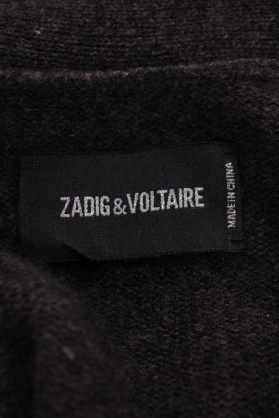 Zadig & Voltaire Women Cashmere Star V-Neck Cardigan Gray 3/4 Sleeve Size XS