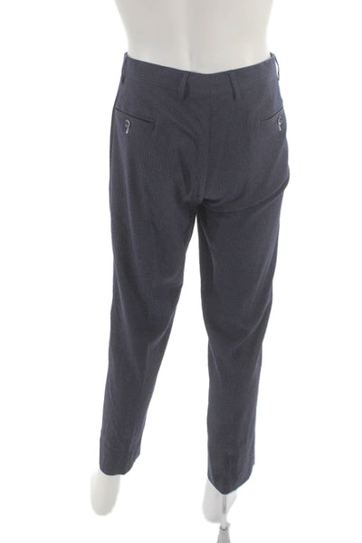 Tiziano Zarzon Mens Dress Pants Blue Wool Geometric Hook Eye Size 38