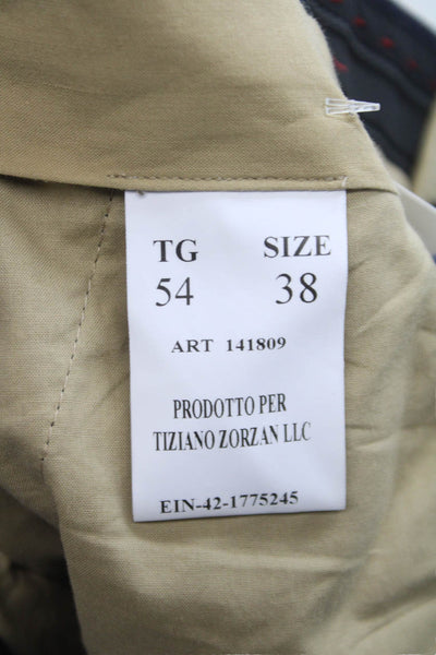 Tiziano Zarzon Mens Dress Pants Blue Wool Geometric Hook Eye Size 38