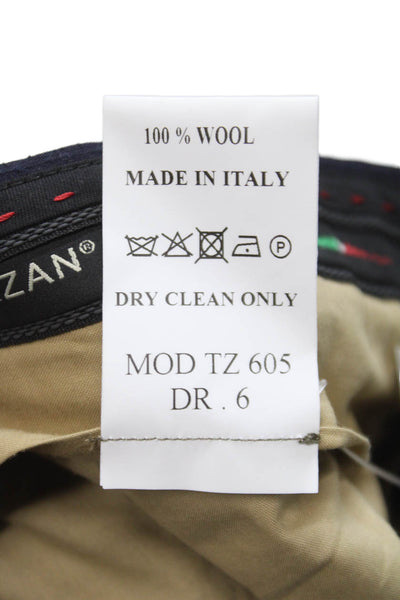 Tiziano Zarzon Mens Dress Pants Blue Wool Geometric Hook Eye Size 38