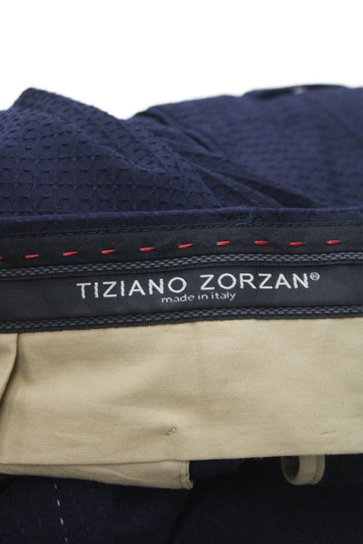 Tiziano Zarzon Mens Dress Pants Blue Wool Geometric Hook Eye Size 38