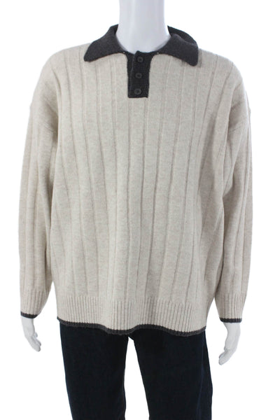Hemi Blurr Mens Wool Collared Pullover Sweater Beige Long Sleeve Size S