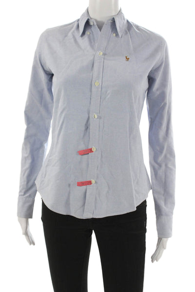Ralph Lauren Blue Label Women Button-Up Blue Cotton Long Sleeve Size 2