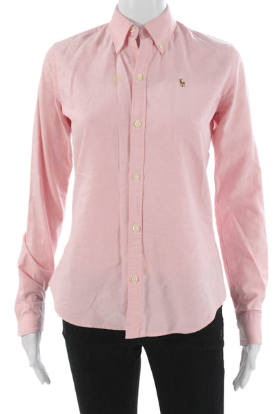 Ralph Lauren Blue Label Women Pink Cotton Collared Long Sleeve Button-Up Size 2