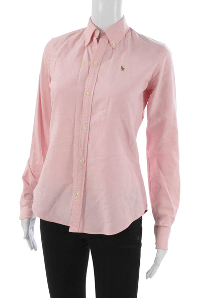 Ralph Lauren Blue Label Women Pink Cotton Collared Long Sleeve Button-Up Size 2