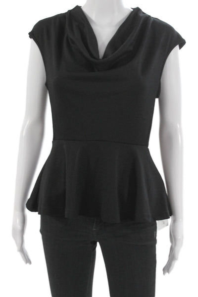 Cable & Gauge Womens Peplum Blouse Black Cowl Neck Sleeveless Zip Size S