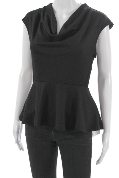 Cable & Gauge Womens Peplum Blouse Black Cowl Neck Sleeveless Zip Size S