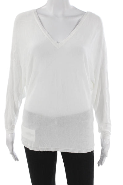 Feel The Piece Women Pullover Sweater White V Neck Long Sleeve Size One Size