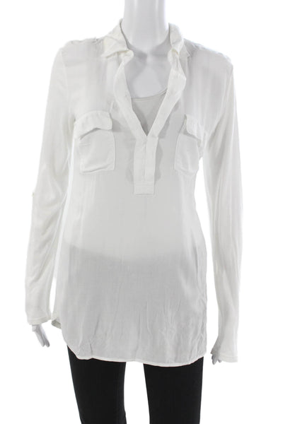 Splendid Women Tunic Blouse Collared Long Sleeve Rayon White Pullover Size XS