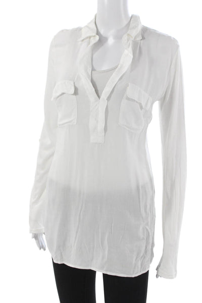 Splendid Women Tunic Blouse Collared Long Sleeve Rayon White Pullover Size XS