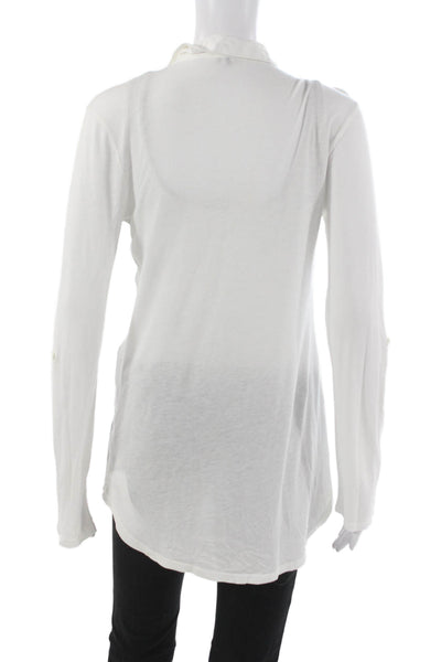 Splendid Women Tunic Blouse Collared Long Sleeve Rayon White Pullover Size XS