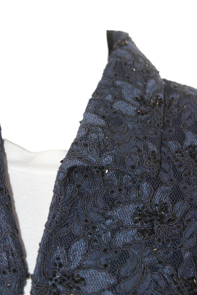 Carmen Marc Valvo Collection Womens Lace Beaded Skirt Suit Navy Blue Size 6