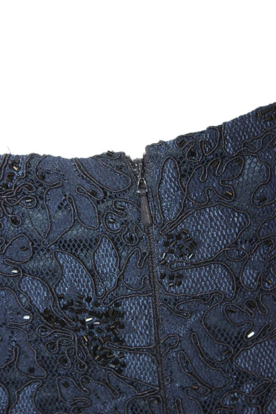 Carmen Marc Valvo Collection Womens Lace Beaded Skirt Suit Navy Blue Size 6