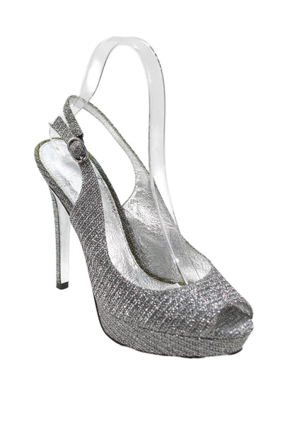 Adrianna Papell Womens Peep Toe Slingbacks Pumps Silver Size 7.5 Medium