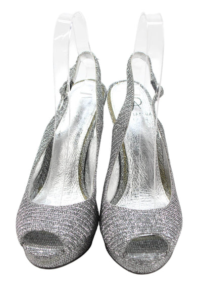 Adrianna Papell Womens Peep Toe Slingbacks Pumps Silver Size 7.5 Medium