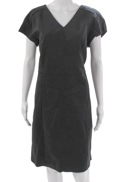 MNG Women Sheath Dress Gray Cotton V-Neck Short Sleeve Knee Length Zip Size 12