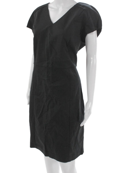 MNG Women Sheath Dress Gray Cotton V-Neck Short Sleeve Knee Length Zip Size 12