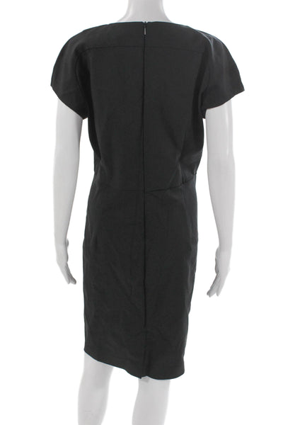 MNG Women Sheath Dress Gray Cotton V-Neck Short Sleeve Knee Length Zip Size 12