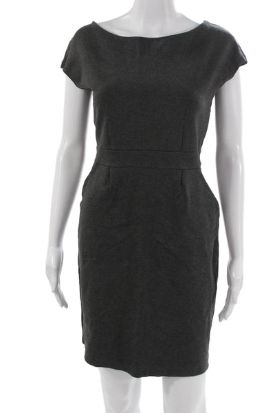 Quince Women Sheath Dress Gray Knit Boat Neck Short Sleeve Zip Size M
