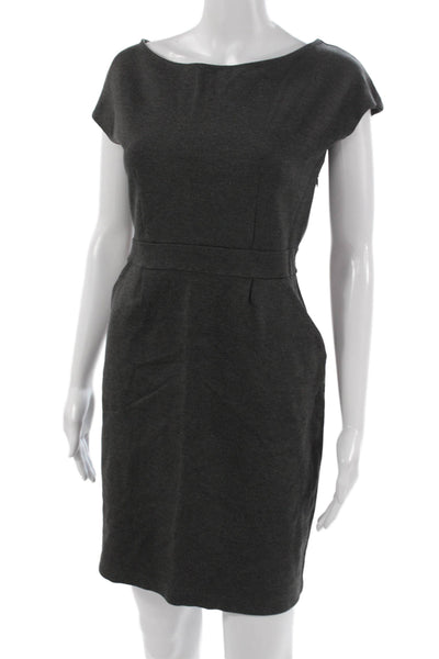 Quince Women Sheath Dress Gray Knit Boat Neck Short Sleeve Zip Size M