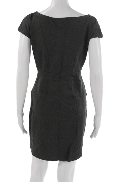 Quince Women Sheath Dress Gray Knit Boat Neck Short Sleeve Zip Size M