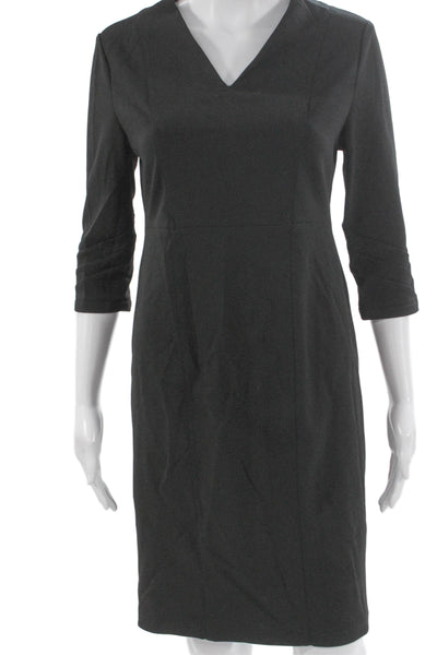 Gravitas Womens Sheath Dress Gray V Neck 3/4 Sleeve Knee Length Size S