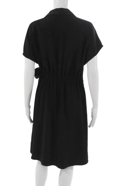Marella Women Wrap Dress Black Short Sleeve Collared Tie Knee Length Size 10